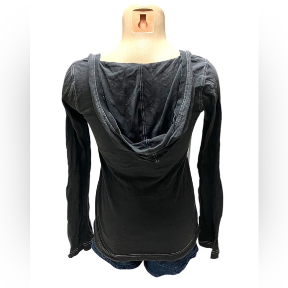 MODA Hoodie Pullover Womens Size XS Black Lightweight Top Drawstring Hem - Picture 2 of 6